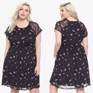 NWT Hot Topic 3 Plus Size Black Purple Celestial Mesh Layered Dress 3X 22 24